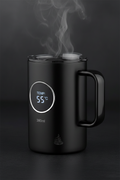 Black self stirring coffee mug with temperature display and lid